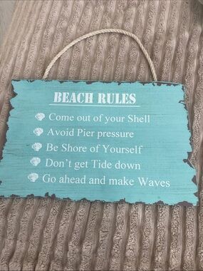 Beach Rules Wall Sign - Turquoise Wooden Hanging Décor